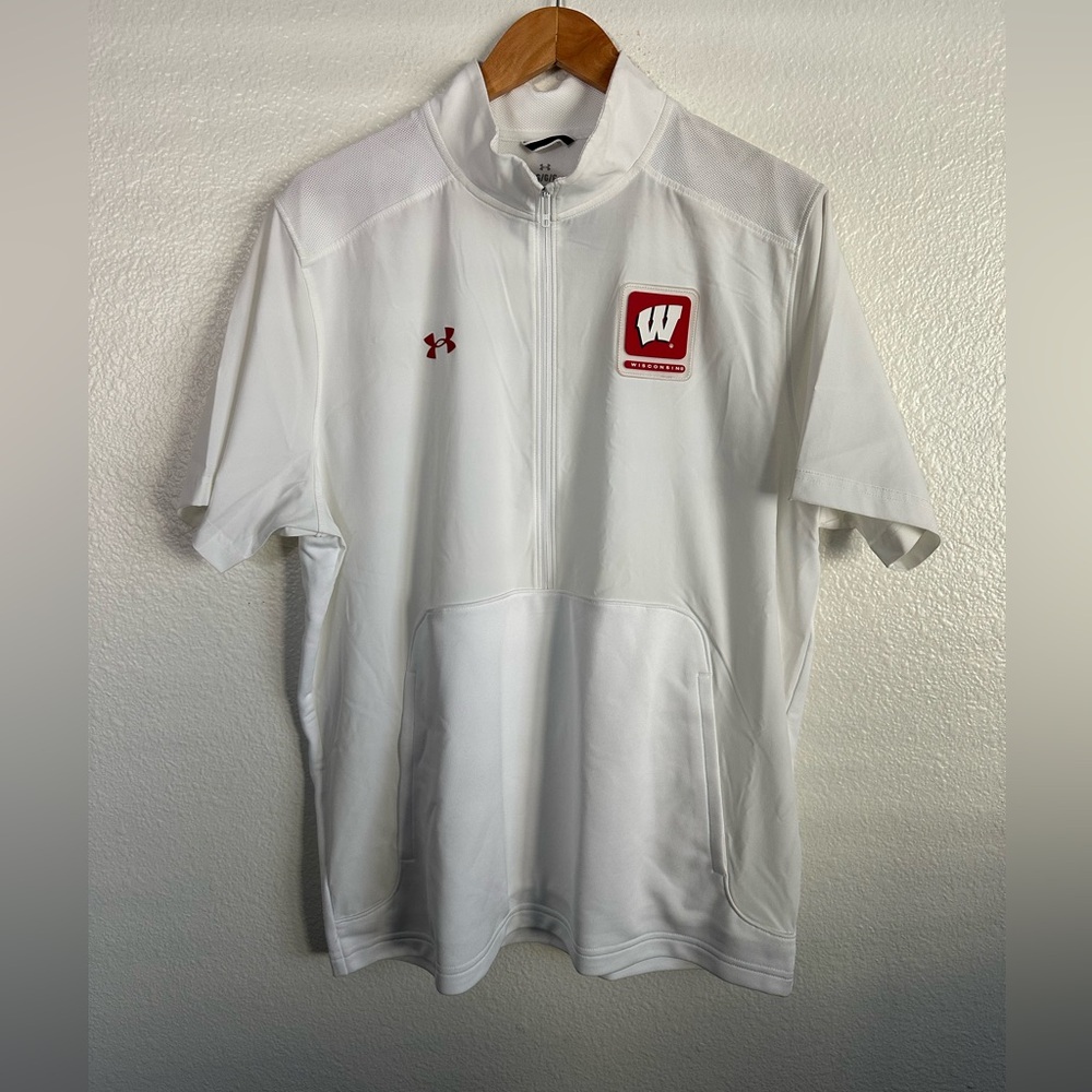 Wisconsin Badgers Under Armour On Field Football Athletic Zip Top Men Size Large